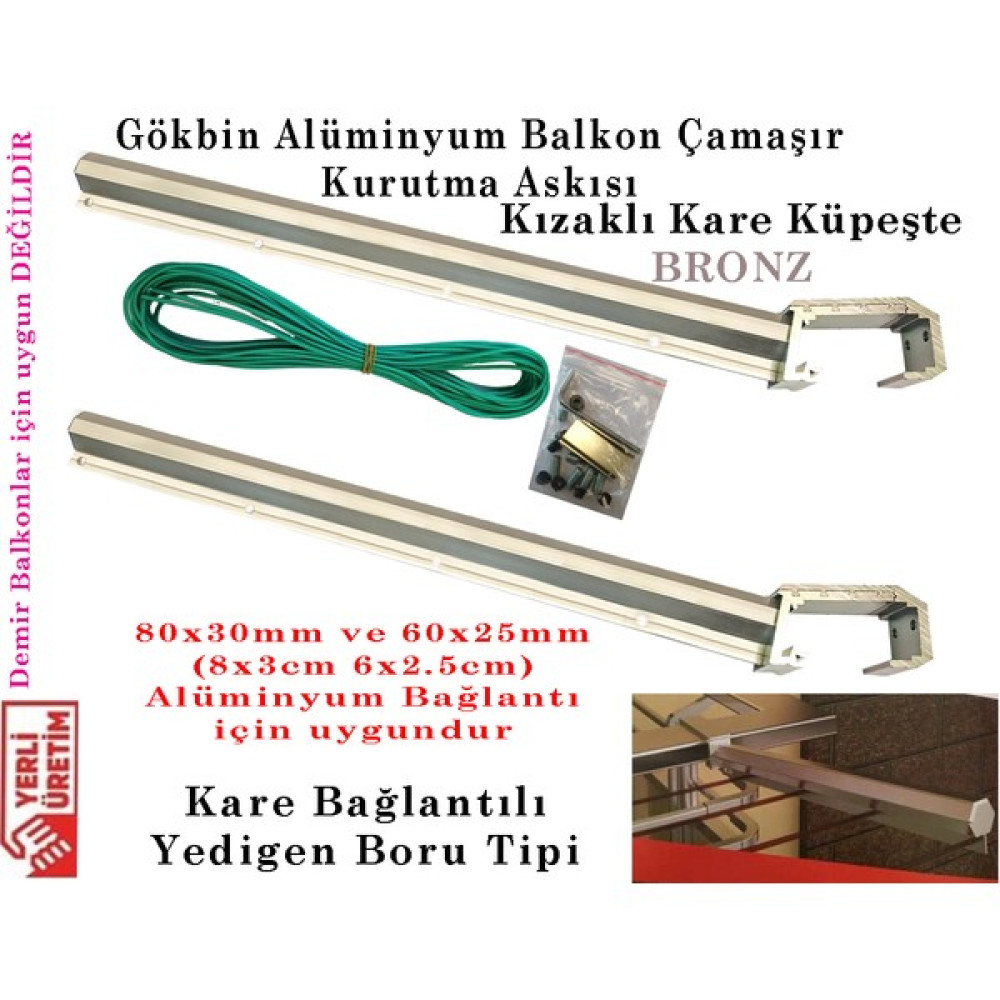Gökbin Alüminyum Balkon Çamaşır Kurutmalık Askısı Kare Küpeşte Çamaşırlık Kızaklı Bronz Çamaşır Kurutma Makineleri Fiyatı