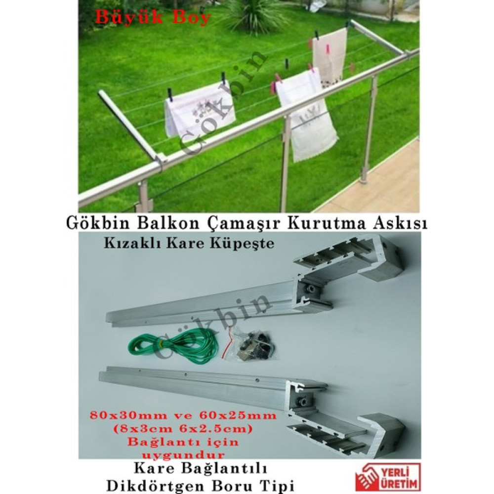 Gökbin Kare Küpeşte Çamaşırlık Alüminyum Balkon Korkuluk Çamaşır Kurutmalık Askısı Kızaklı 80x30mm ve 60x25mm uyumlu trend ürün Çamaşır Kurutma Makineleri Fiyatı