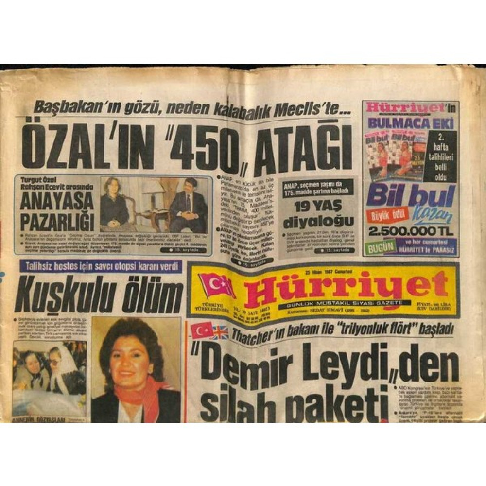 Gökçe Koleksiyon Hürriyet Gazetesi 25 Nisan 1987 - Ermeni Tasarısı Reagana Tosladı  GZ69344 Oto Boyaları Fiyatı
