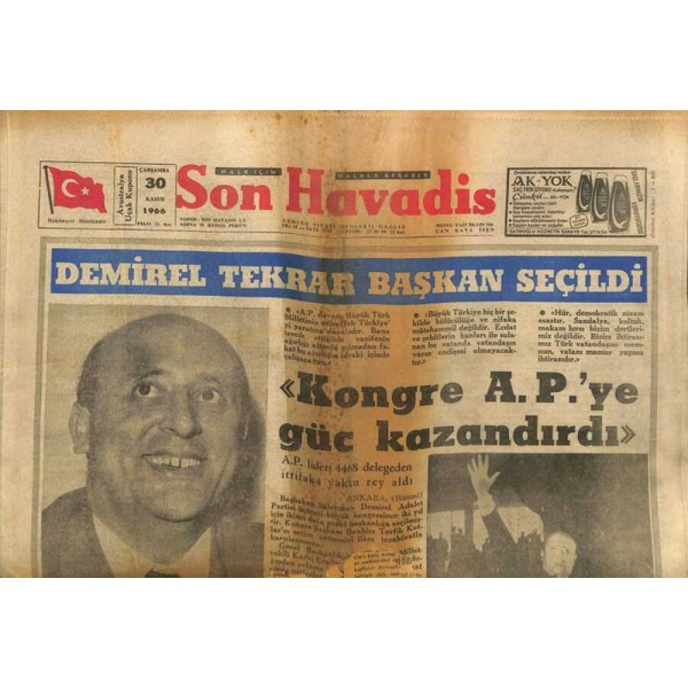 Gökçe Koleksiyon Son Havadis Gazetesi 30 Kasım 1966 - Çalıkuşu Sadece Ticari Bir Film - Vanda Şakiler 22 Yolcuyu Soydu  GZ124331 Oto Boyaları Fiyatı