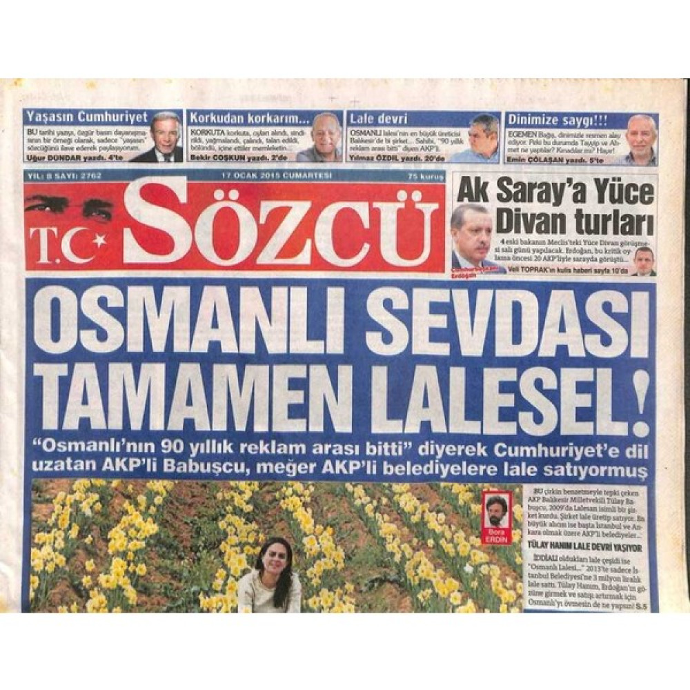 Gökçe Koleksiyon Sözcü Gazetesi 17 Ocak 2015 - Gaziantepe Işid Havaalanı Adını Taktılar - Osmanlı Sevdası Tamamen Lalesel !  GZ106839 Oto Boyaları Fiyatı