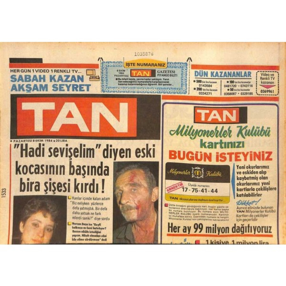 Gökçe Koleksiyon Tan Gazetesi 8 Ekim 1984 - Türkan Şoray Gün Sayıyor - Japonyada Yaşlı Nüfus Giderek Artıyor GZ126217 Oto Boyaları Fiyatı