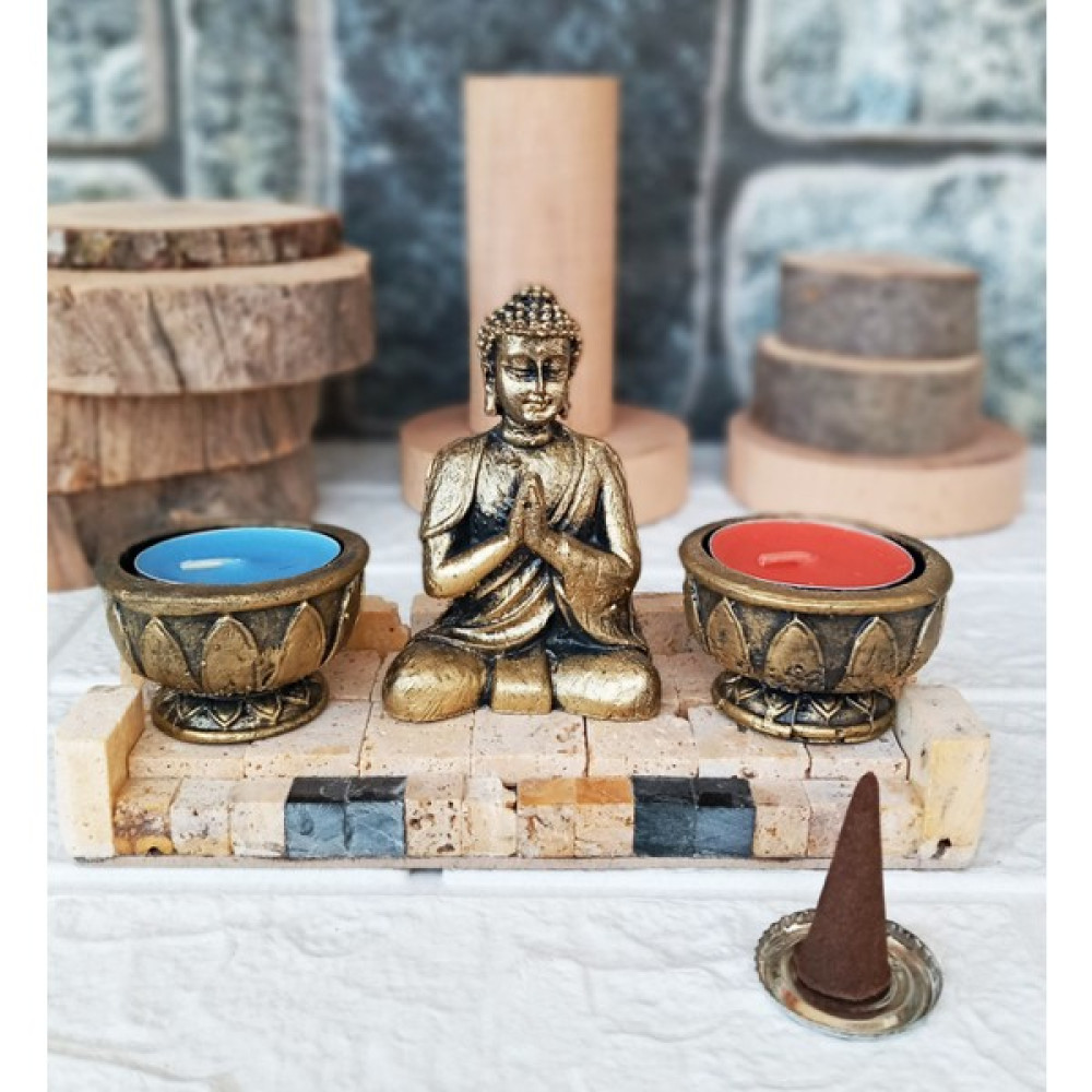 Gökçen Hobi Buda Taş Stantlı Lotus Mumluk & Tütsülük Set Şamdan Fiyatı