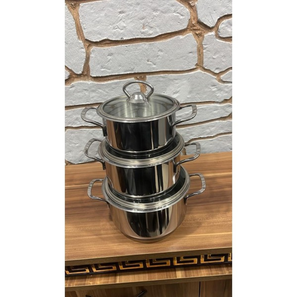 Gökdil Viva No:6 Parça Pyrex Üçlü Güveç Çelik Tencere Seti 14-16-18 cm - Gümüş - 18 cm Tencereler Fiyatı