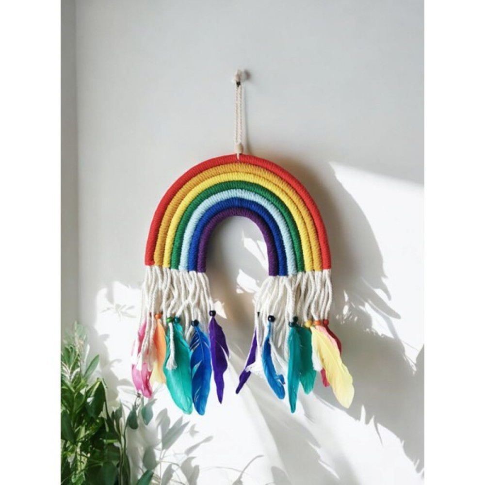 Gökkuşağı Makrome Duvar Süsü 17 x 39 cm - 17 x 39 cm Ev & Dekorasyon Aksesuarları Fiyatı