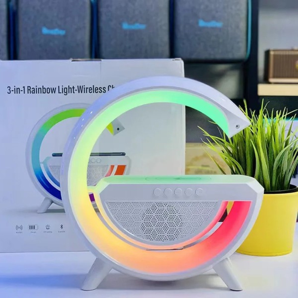 Gökkuşağı Masa Lambası, Kablosuz Şarj Istasyonu, Bluetooth Hoparlör Ses Bombası - Beyaz Masa Lambası Fiyatı