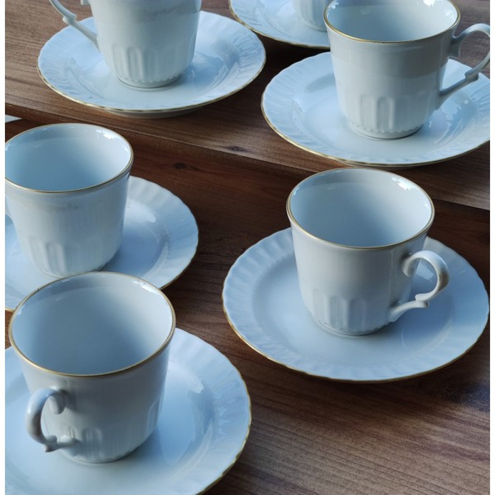 Göksan Mutfak Porselen Yaldızlı Çeskafe Çay Fincan Takımı 6 Kişilik Set - 12 Adet - Beyaz - 145 ml Fincan / Bardak / Kahve Takımı Fiyatı