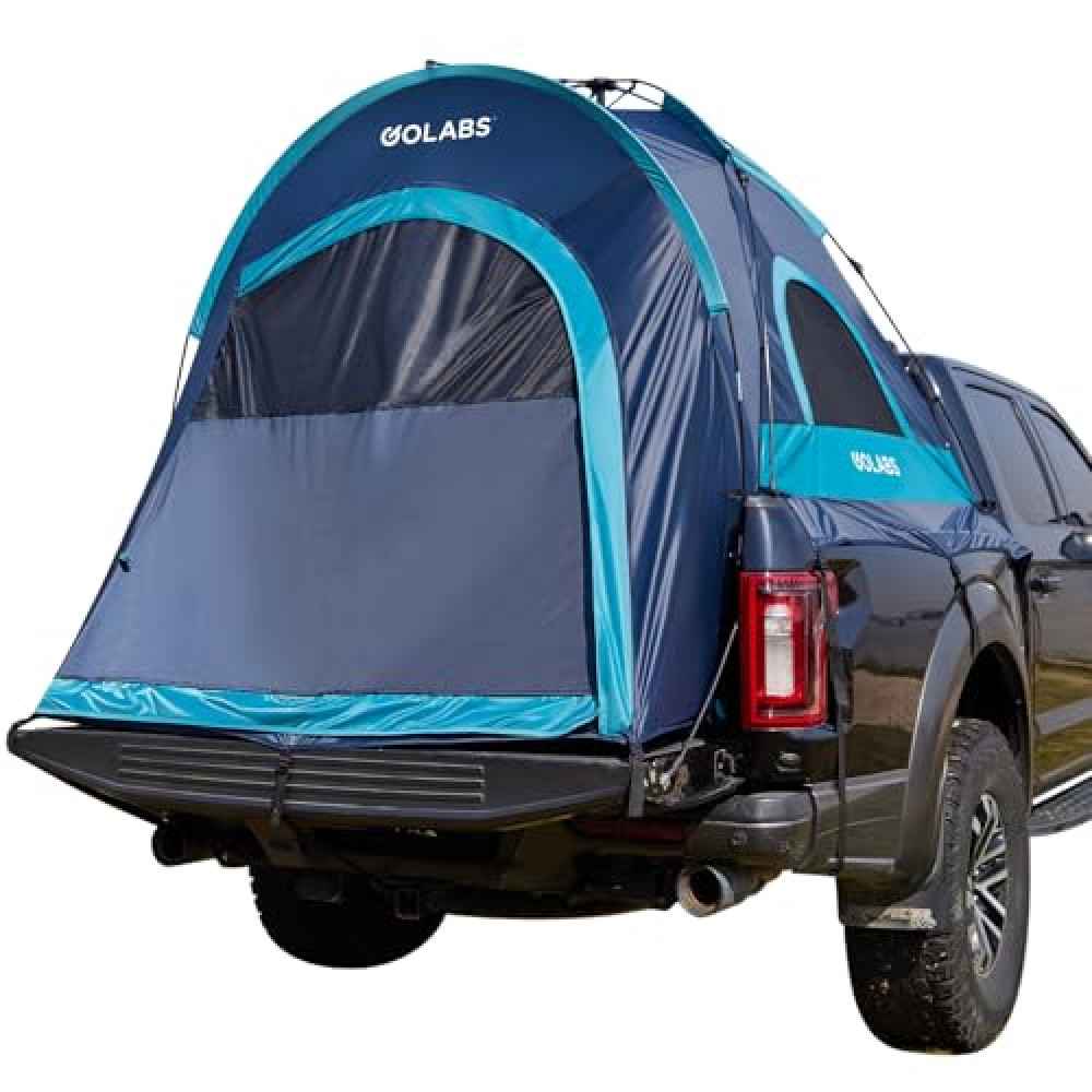 Golabs Truck Bed Tent, Waterproof PU2000mm Pop-up Pickup Tent for Easy Setup, Fits Most of Truck, 2-Person Portable with Extra Rainfly Cover for Camping & Outdoor, Includes Storage Bag, Blue