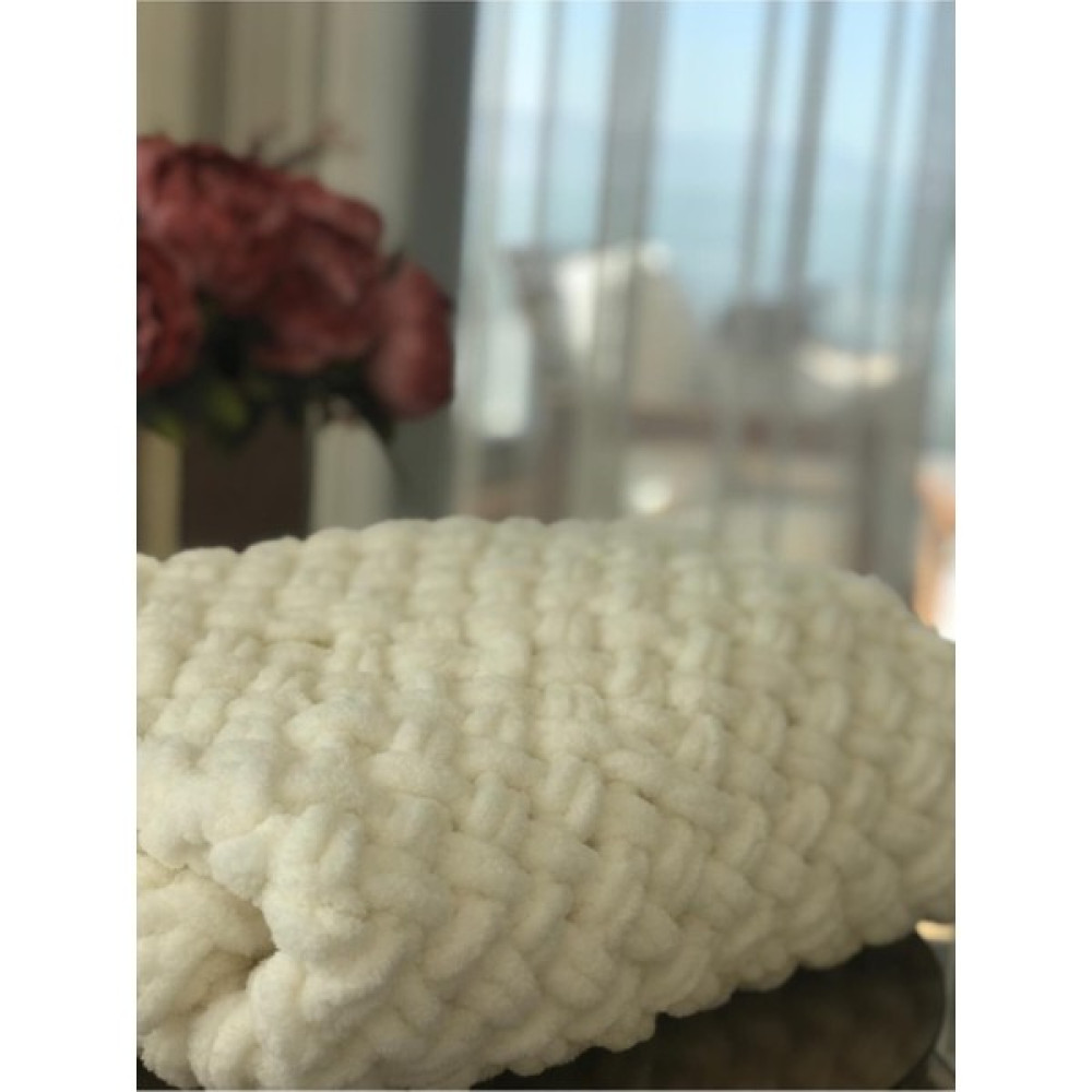 Golanza Beyaz Bebek El Örgü Puffy Battaniye - Krem Bebek Battaniyesi Fiyatı