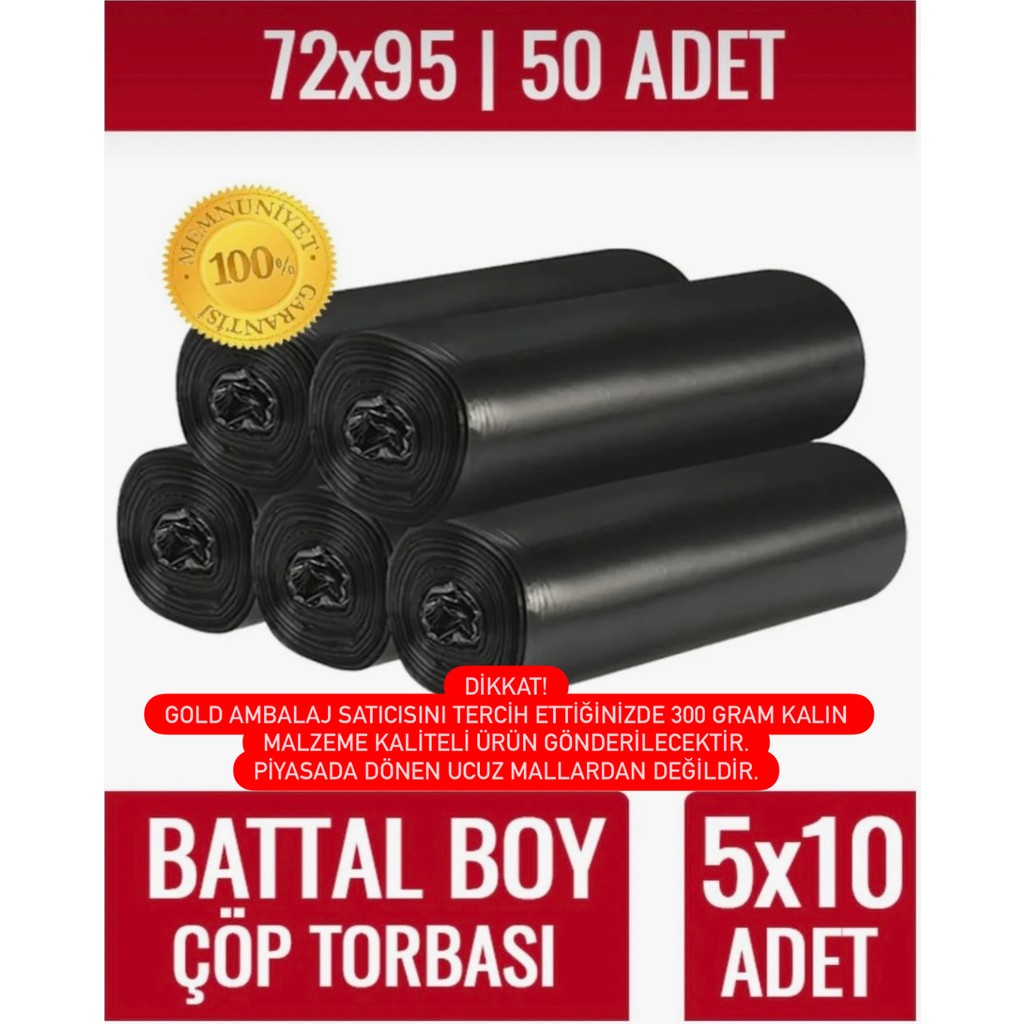 Gold Ambalaj Battal Boy Çöp Torbası 5'li (5x10 50 Adet) Battal Boy Çöp Torbası Yırtılmaz Taşınma Poşeti Eşya Poşeti Diğer Fiyatı