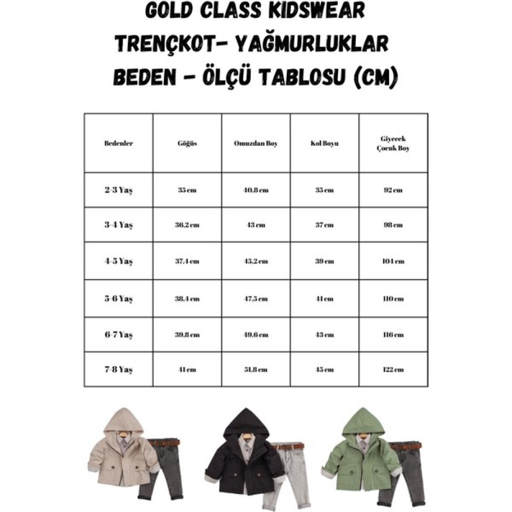 Gold Class Kidswear Kapüşonlu Cepli Fermuarlı Erkek Çocuk Trençkot Takım Erkek Çocuk Giyim Takımı Fiyatı