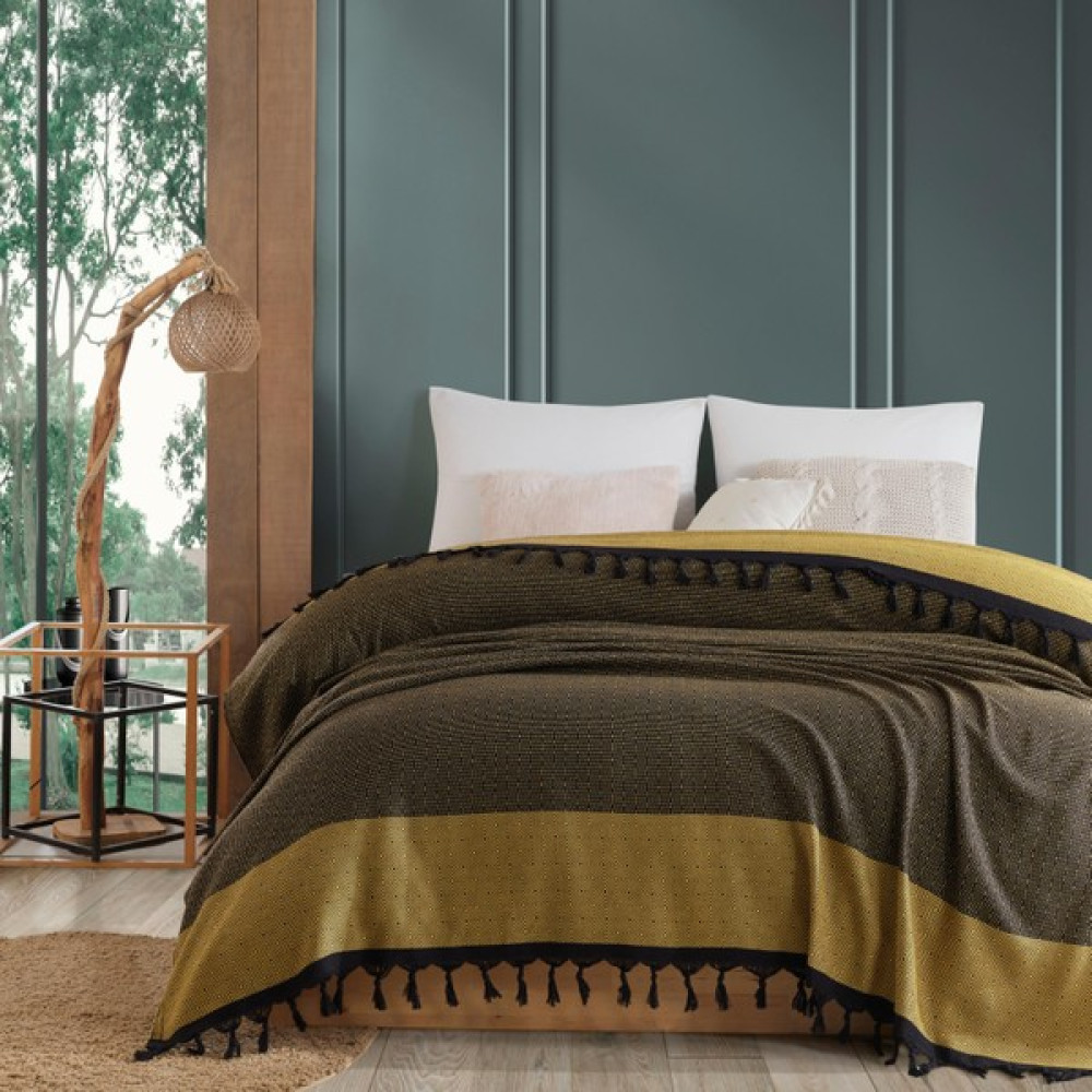Gold Cotton Pamuk Çift Kişilik Pike ve Yatak Örtüsü - Melsa Sarı Pike & Pike Takımı Fiyatı