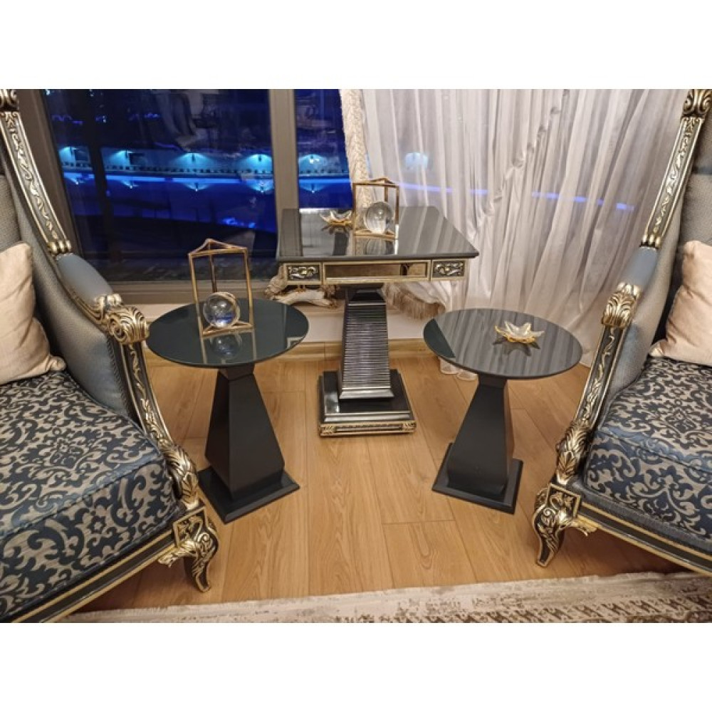 Gold Design İkili Majestik Ahşap Mdf İpek Mat %50 Parlak Antrasit Gri Zigon Sehpa Zigon Sehpa Fiyatı