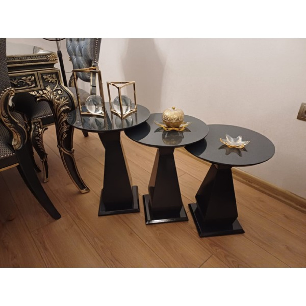 Gold Design Üçlü Majestik Ahşap Mdf İpek Mat %50 Parlak Antrasit Gri Zigon Sehpa Zigon Sehpa Fiyatı