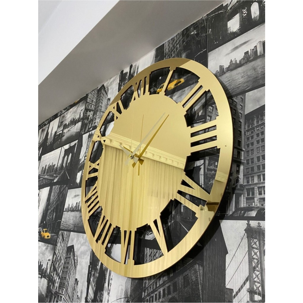 Gold Duvar Saati Mdf Üzeri Tam Boy Pleksi 40X40 cm - Altın Duvar Saati Fiyatı