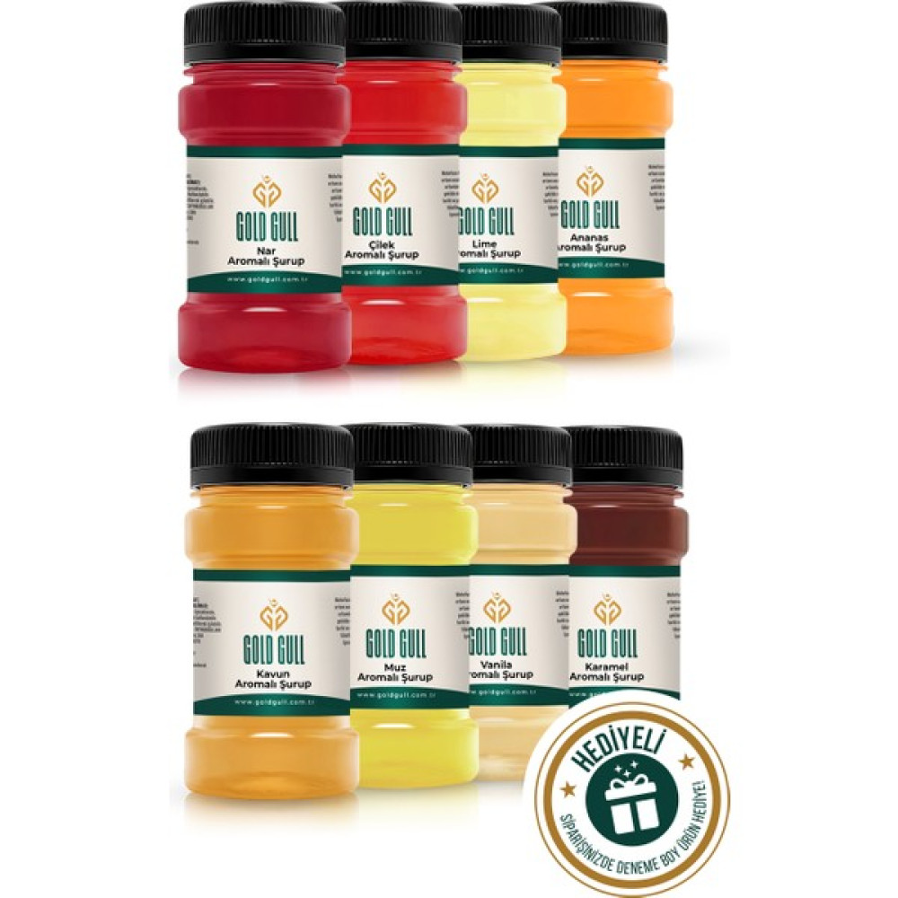 Gold Gull Kavun, Nar, Lime, Çilek, Ananas, Muz, Karamel, Vanilya Aromalı Kahve & Meyve Şurupları 8 x 80 ml Diğer Fiyatı