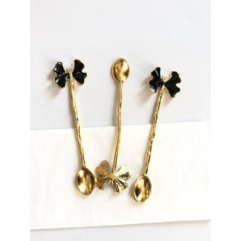 Gold Kaplama Kelebek Figür Mineli 6'lı Çay Kaşığı (Siyah) - Siyah Çatal / Kaşık / Bıçak Takımları Fiyatı