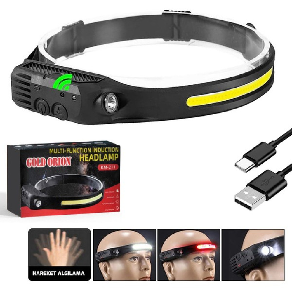Gold Orion KM-211 Hareket Sensörlü 42 LED 1200 Lmn Şarjlı Kafa Lambası - 6 Mod Süper Parlak Kafa Feneri Fiyatı
