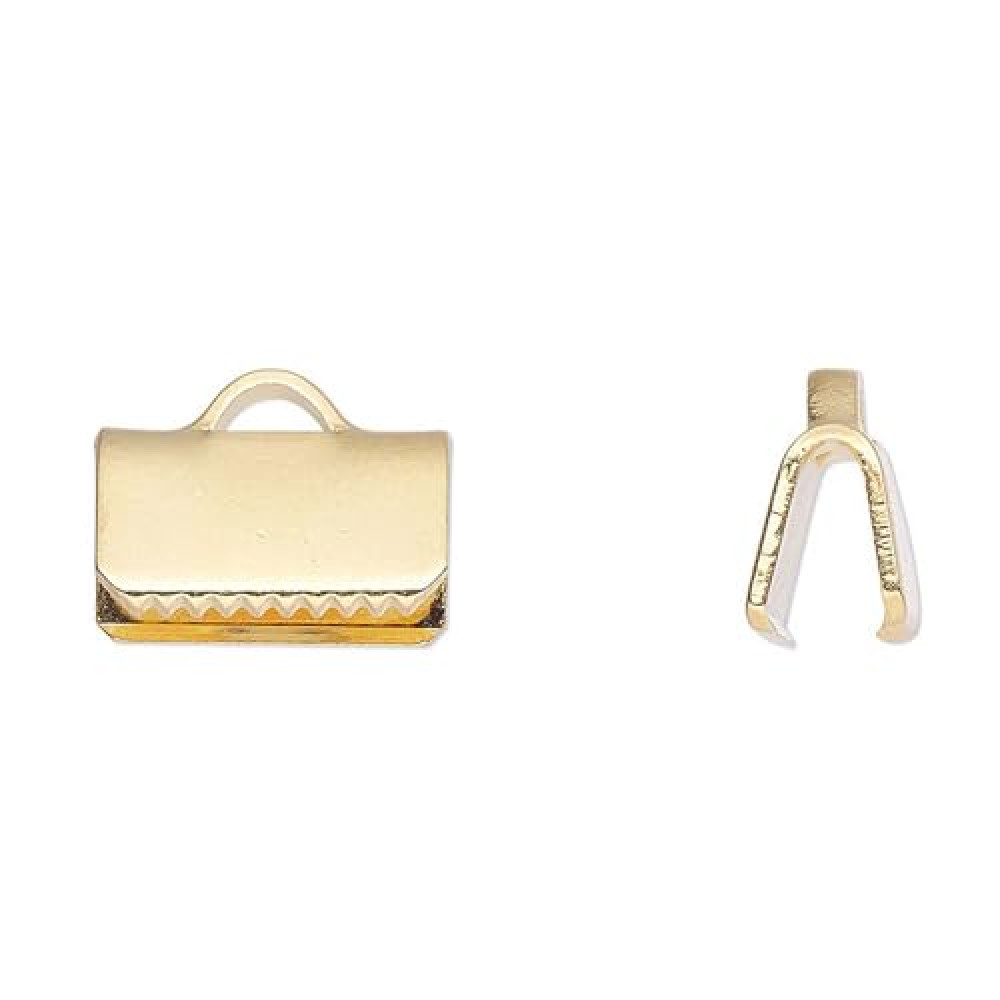 Gold Plated Brass Ribbon Crimp Ends, 10 Pieces, Jewelry Making Findings (10mm (3/8 inch) Long)
