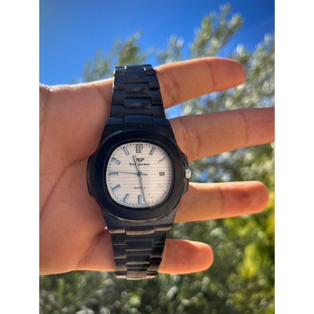 Gold Power Patek Philippe Model Çelik Lüks Kordon Erkek Kol Saati - Siyah - Beyaz Kol Saatleri Fiyatı