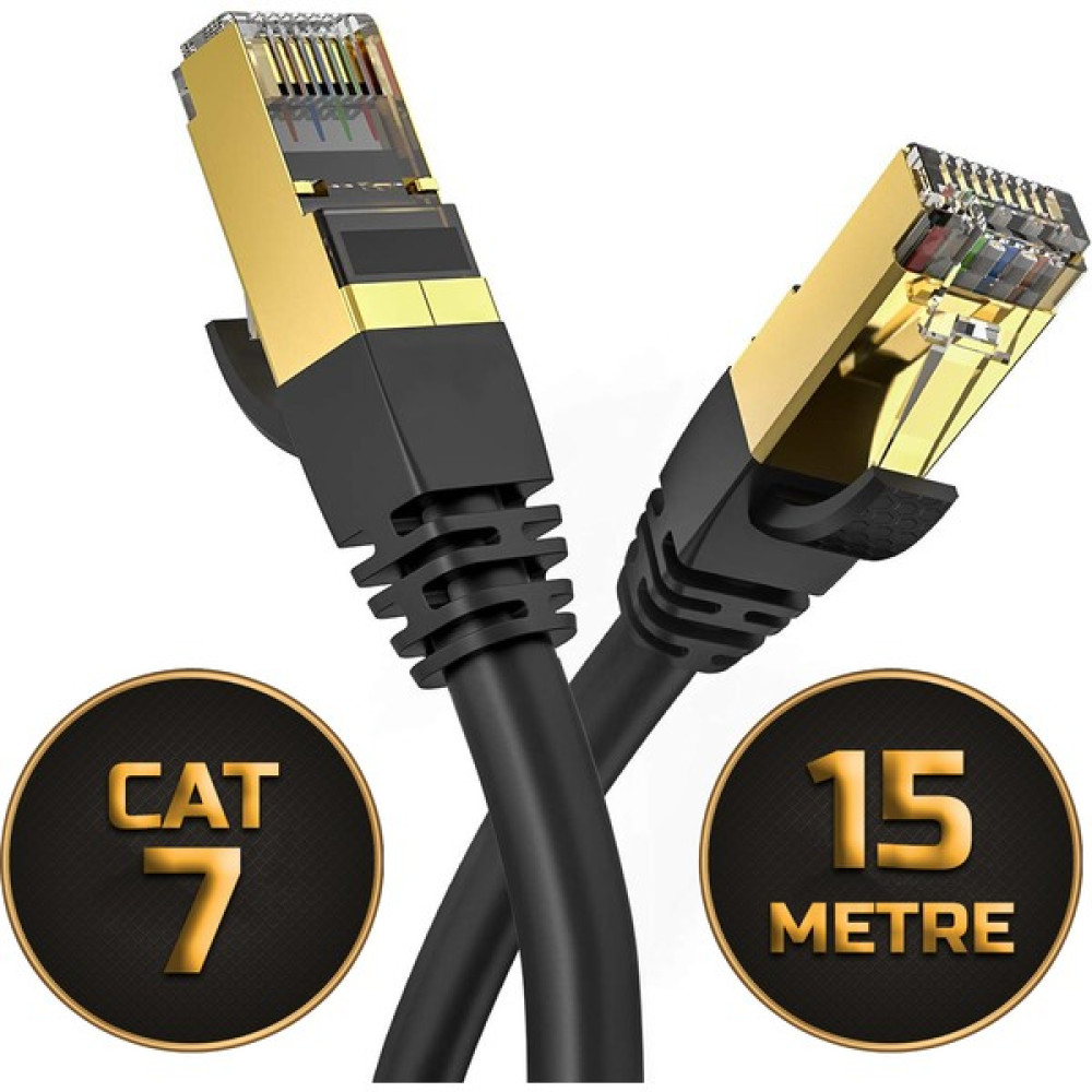 Gold Step Cat 7 Ethernet Kablosu 10 Gigabit/s 600 Mhz Premium Metal Zırhlı RJ45 Konnektör - 15 m Ağ / Network Kablosu Fiyatı