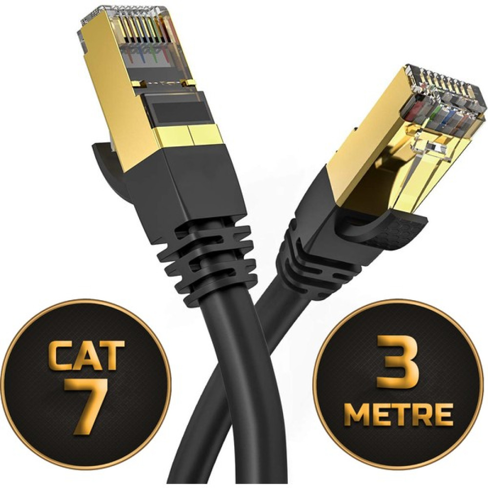 Gold Step Cat 7 Ethernet Kablosu 10 Gigabit/s 600 Mhz Premium Metal Zırhlı RJ45 Konnektör - 3 m Ağ / Network Kablosu Fiyatı