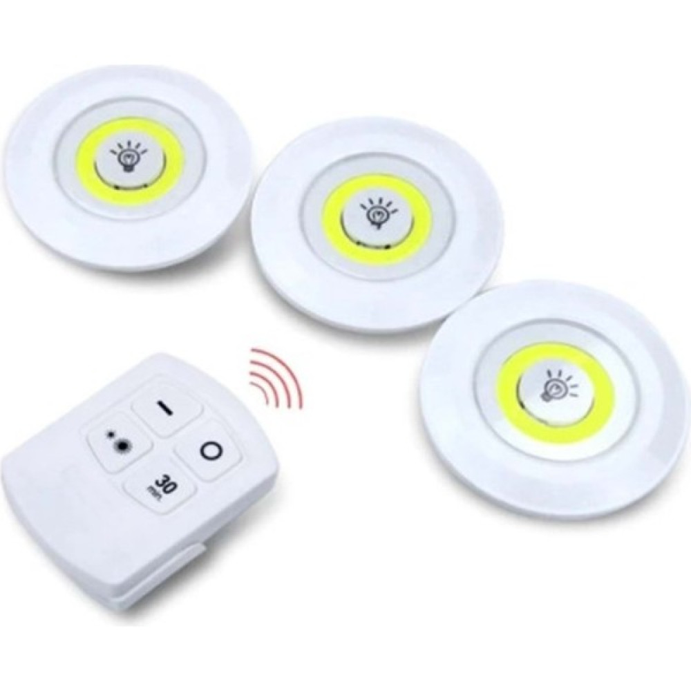 Goldeex 3lü Kumandalı Yapışkanlı Kablosuz Pilli LED Spot Lamba - Beyaz - 1 - 10 W Led Aydınlatmalar Fiyatı