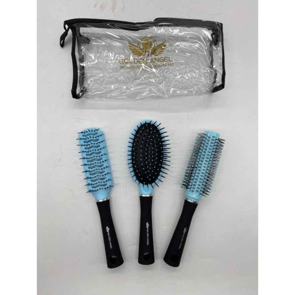 Golden Angel Çantalı Tarak Saç Fırça Seti 3'Lü Fön Tarağı/Oval Tarak/Şekillendirme Tarağı - Açık Mavi Saç Fırçası ve Tarağı Fiyatı