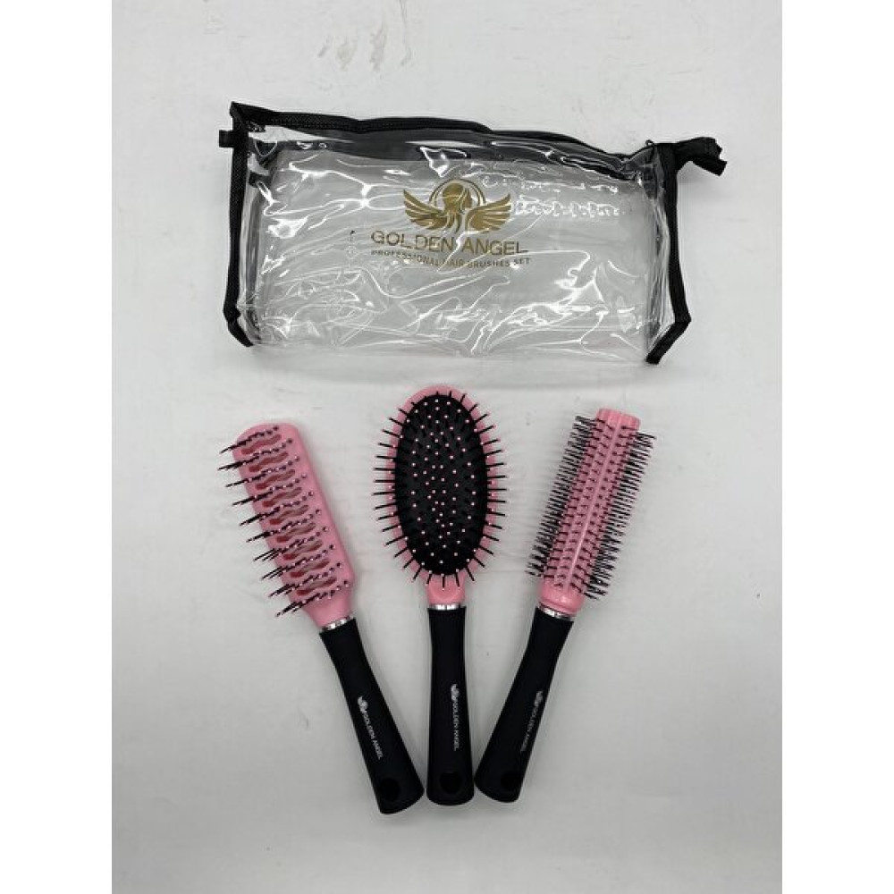 Golden Angel Çantalı Tarak Saç Fırça Seti 3'Lü Fön Tarağı/Oval Tarak/Şekillendirme Tarağı - Açık Pembe Saç Fırçası ve Tarağı Fiyatı