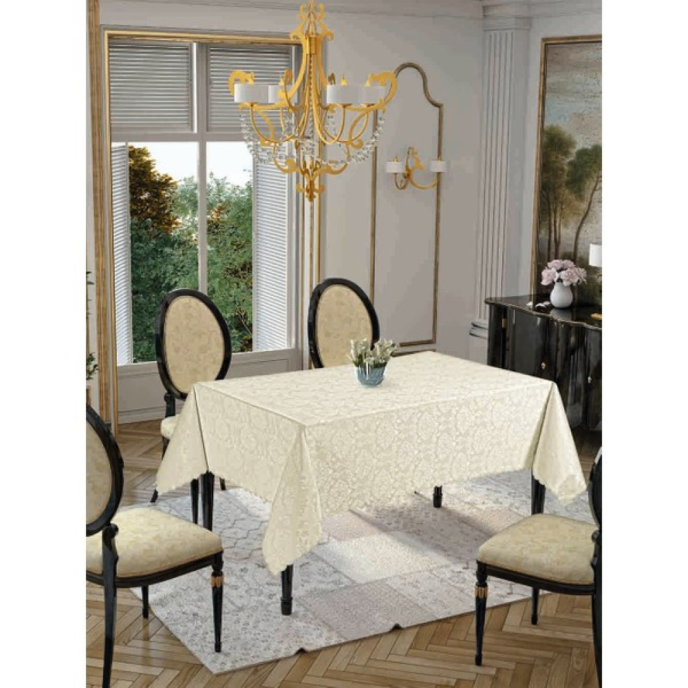 Golden Laurel Dertsiz Leke Tutmaz Jakarlı Polyester Günlük Kullanım Masa Örtüsü Krem - 140 x 260 cm Masa Örtüsü Fiyatı