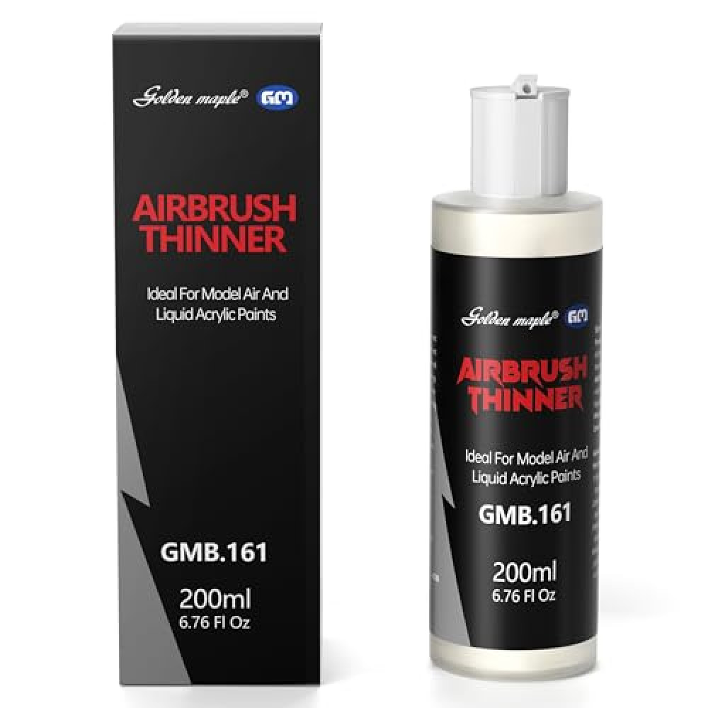 Golden Maple Airbrush Thinner - 6.76 Fl Oz Fast Drying Paint Solvent Acrylic Paint Thinner to Improve Color Flow for Model Kits -Water-Based, Lacquer Paints - Prevents Clogging, Non-Toxic
