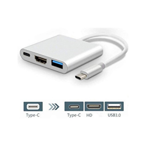 Golden Tech 3'in 1 Type-C To HDMI 4K USB 3.0 Dönüştürücü Adaptör - Gri Bilgisayar Çevirici ve Adaptörü Fiyatı