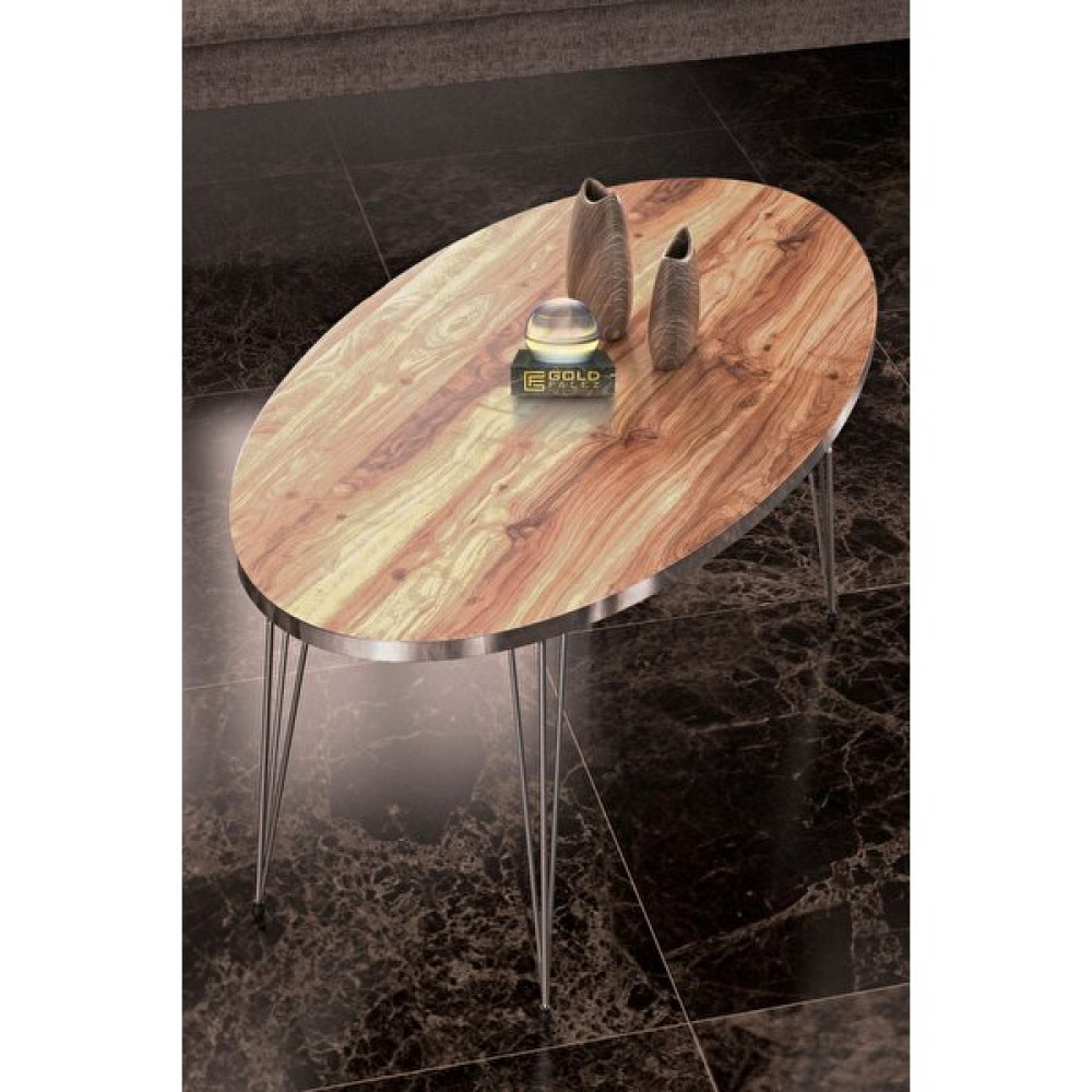 GOLDFALEZ Orta Sehpa Elips Gümüş Ceviz Tel Orta Sehpa Fiyatı