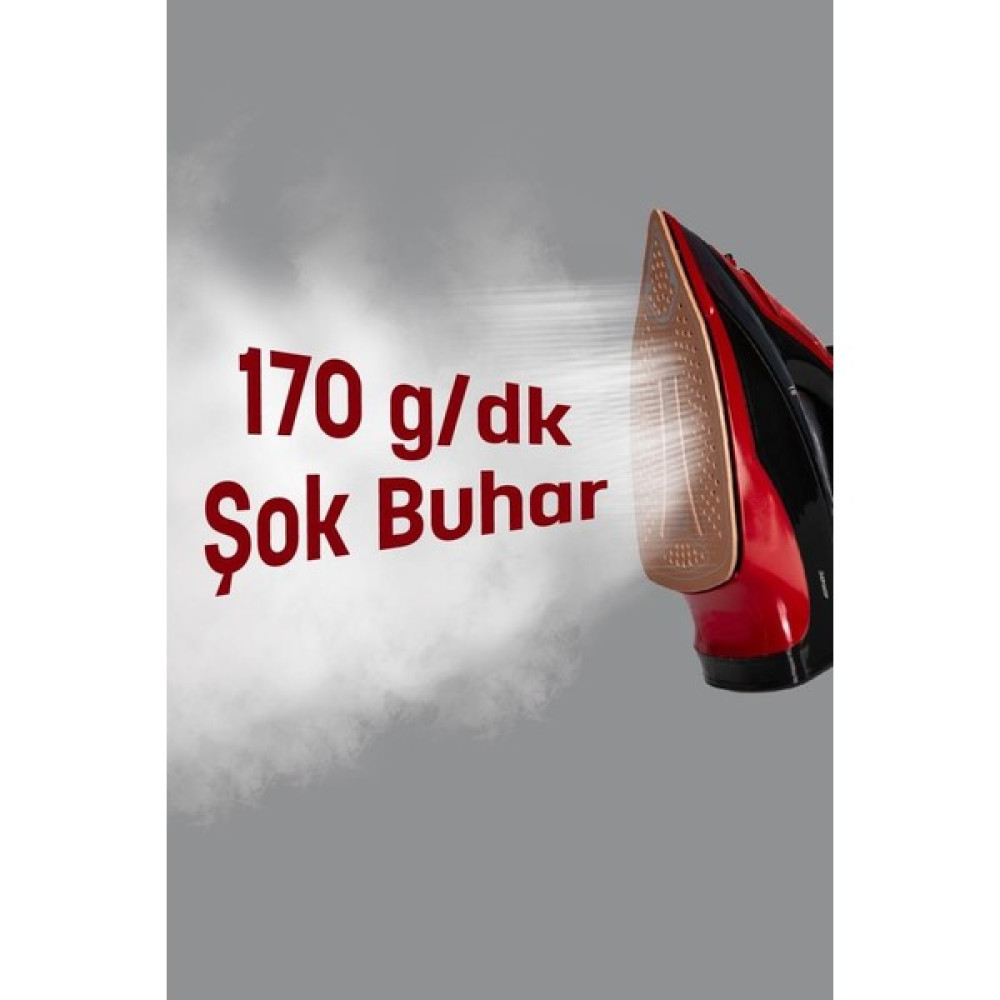 Goldmaster Airjet 2400 Watt Seramik Tabanlı Geniş Su Tanklı 170 gr Etkili Şok Buharlı Ütü - Kırmızı Ütüler Fiyatı