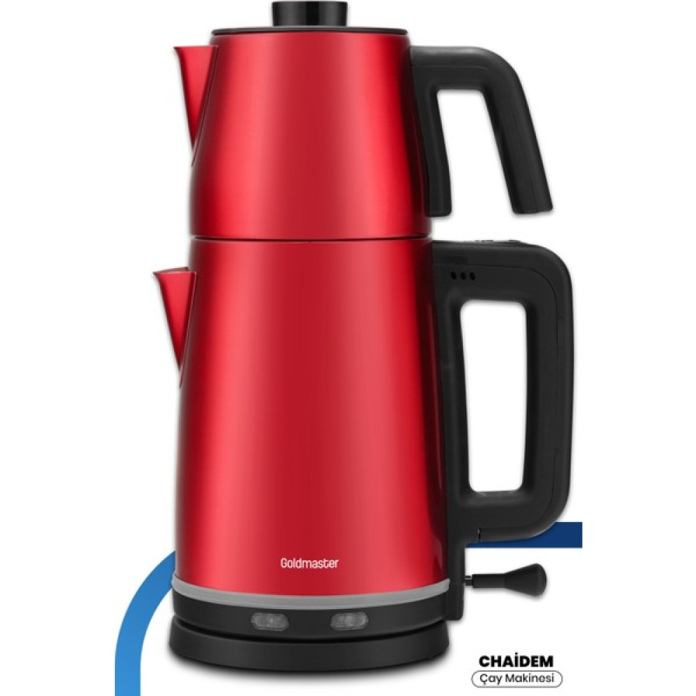 Goldmaster Chaidem 2200W Damlatmaz Çelik Çay Makinesi ve Su Isıtıcısı Kırmızı Çay Makineleri Fiyatı