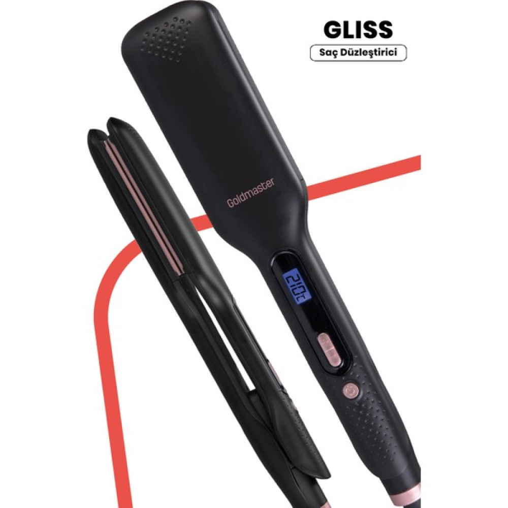 Goldmaster Gliss Dijital Ekranlı Turmalin Seramik Keratin Geniş Plakalı 360 Derece Dönebilir Kablo Saç Düzleştirici BY-5116 - Siyah Saç Şekillendiriciler Fiyatı