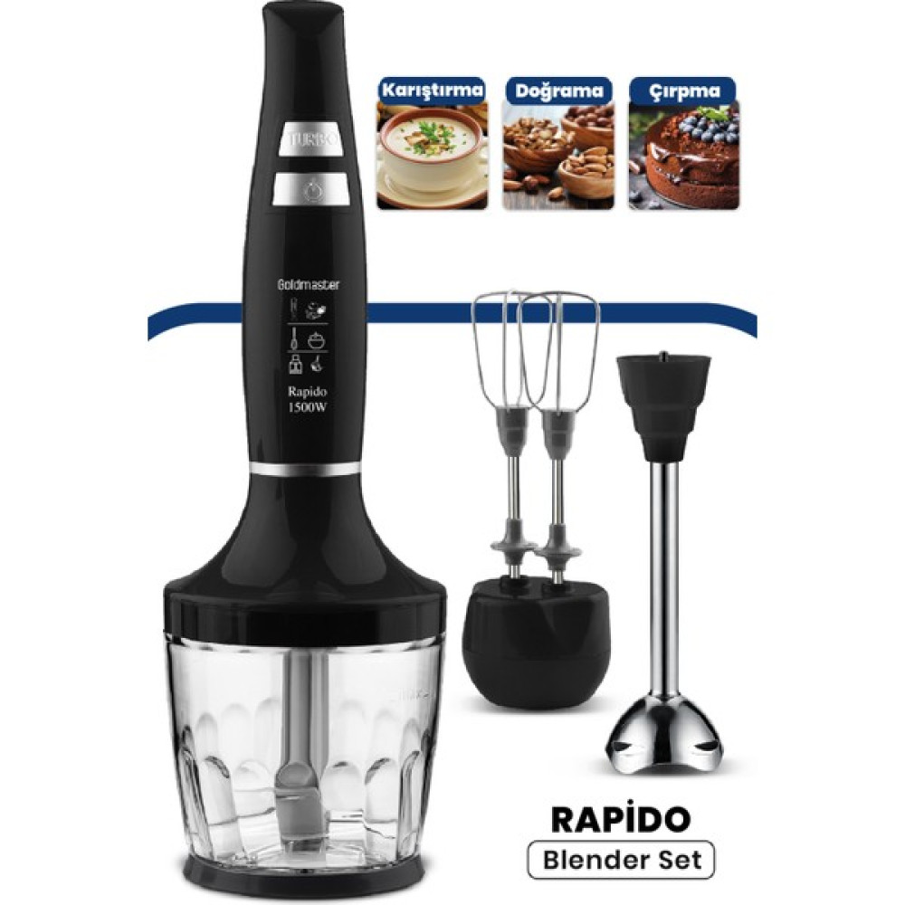 Goldmaster GM-7265 Rapido 1500 W Blender Set Siyah Blenderler Fiyatı