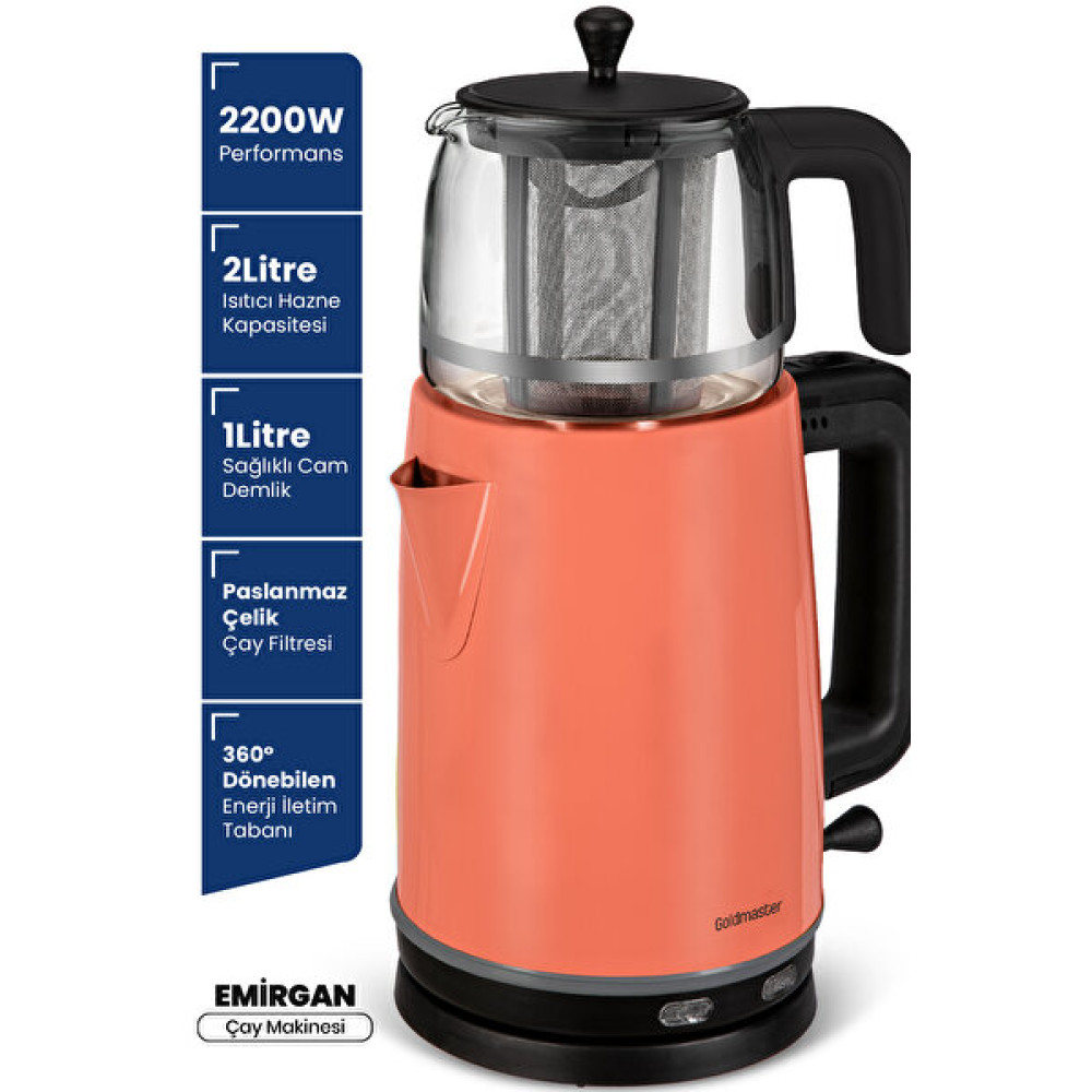 Goldmaster Gm-7375Mc Emirgan 2200 W Paslanmaz Çelik Mercan Çay Makinesi ve Su Isıtıcısı Çay Makineleri Fiyatı