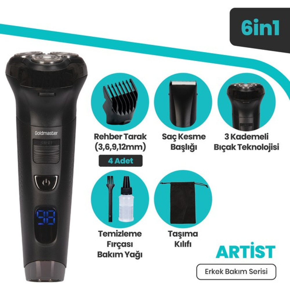 Goldmaster GM-8162 Artist 6 In 1 Erkek Bakım Seti - Siyah Tıraş Makineleri Fiyatı