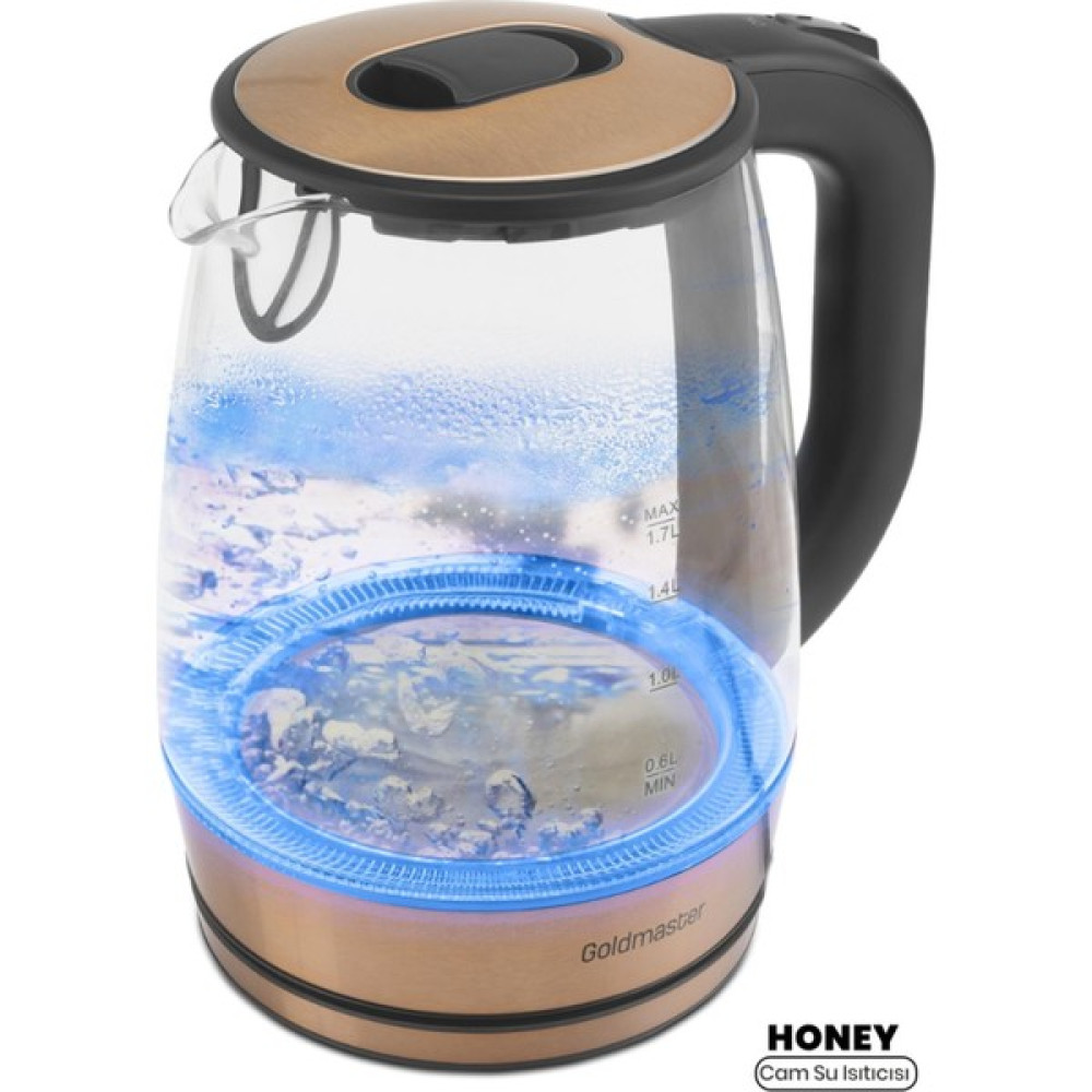 Goldmaster Honey Rose Gold Paslanmaz Çelik 2200 Watt 1.7 Litre Işıklı Cam Kettle Su Isıtıcı - Beyaz Su Isıtıcıları / Kettle Fiyatı
