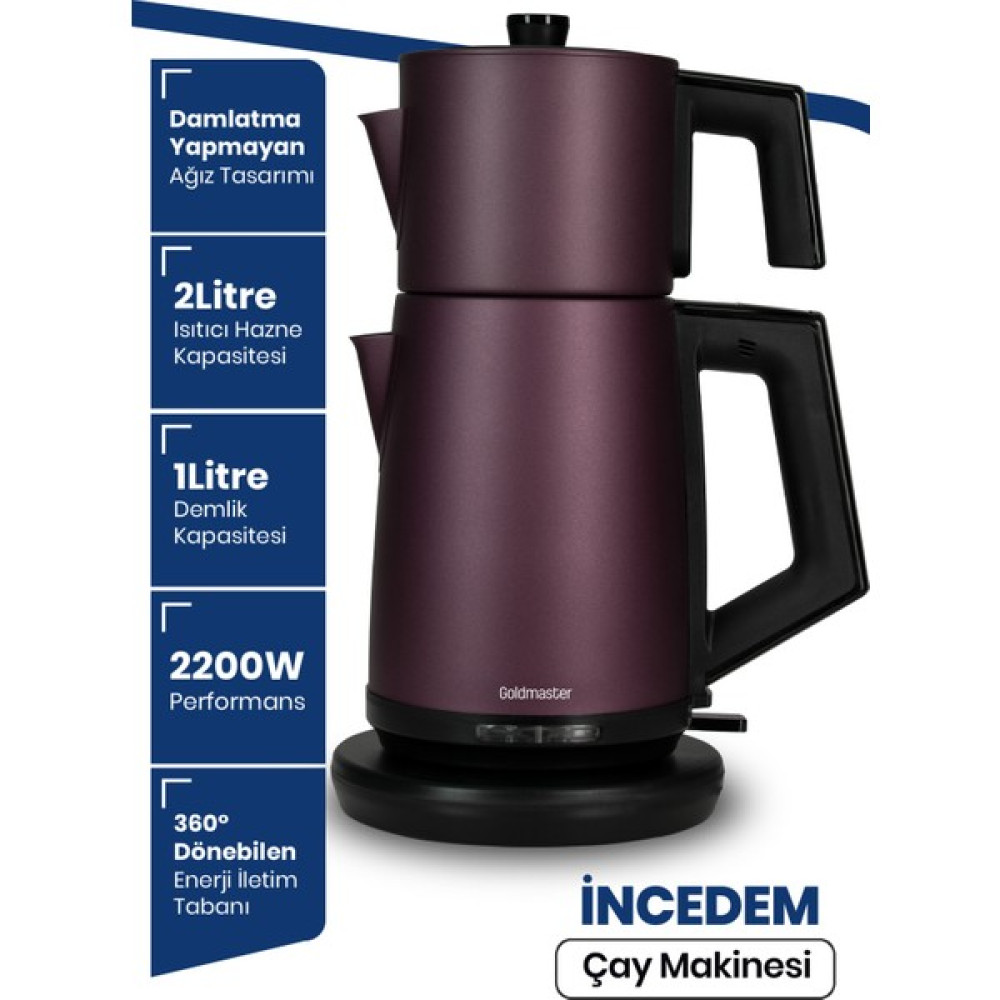 GoldMaster İncedem Damlatmaz Ağız Çelik Çay Makinesi ve Su Isıtıcısı Mat Mor IN6306MA - Inox Çay Makineleri Fiyatı