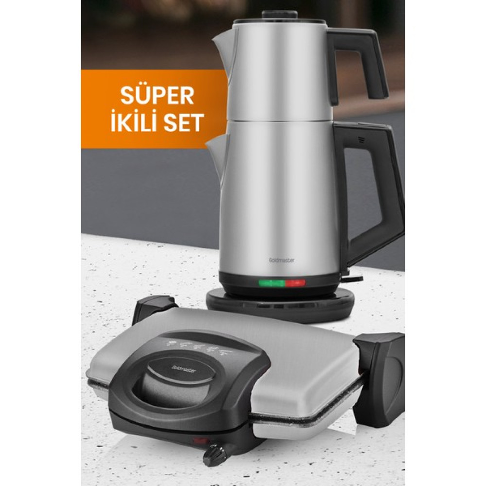 Goldmaster Inox Avantajlı Ikili Set Paketi Paslanmaz Çelik Çay Makinesi ve Su Isıtıcısı Tost Izgara Makinesi Oto Boyaları Fiyatı