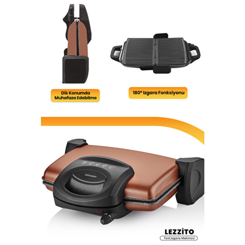 Goldmaster Lezzito By-5401G 1750 W Granit Çıkarılabilir Plakalı 5 Kademe Isı Ayarlı Altın Tost ve Izgara Makinesi Tost Makineleri Fiyatı