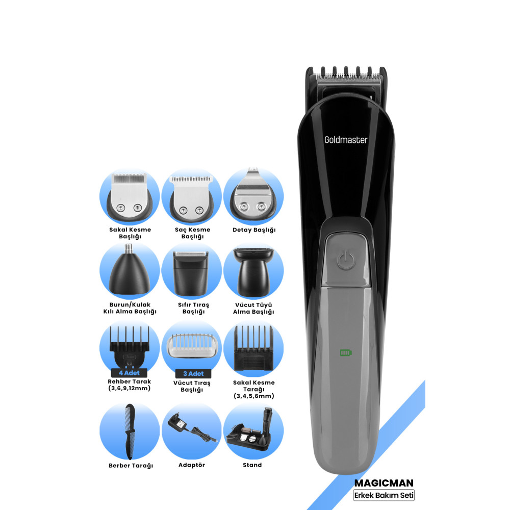 GOLDMASTER Magicman Saç Ve Sakal Vücut Tıraş Makinesi 17 In1 Standlı Adaptörlü Full Erkek Bakım Seti Tıraş Makineleri Fiyatı