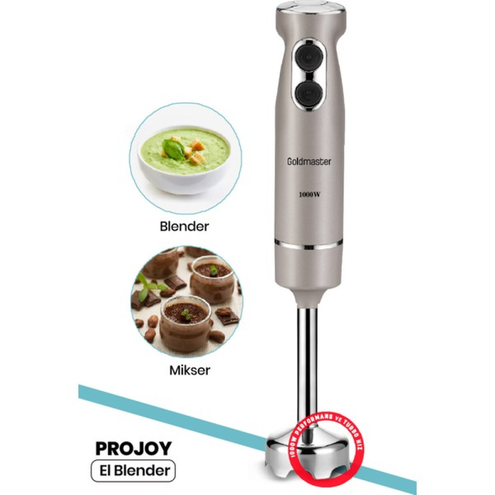 Goldmaster Projoy 4 Bıçaklı Sessiz 2 Kademeli Paslanmaz Çelik 1000W El Blender BY-5214R - Antrasit Blenderler Fiyatı