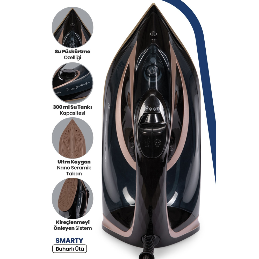 GOLDMASTER Smarty 2400 Watt Seramik Tabanlı 170 gr Etkili Şok Buharlı Ütü Ütüler Fiyatı