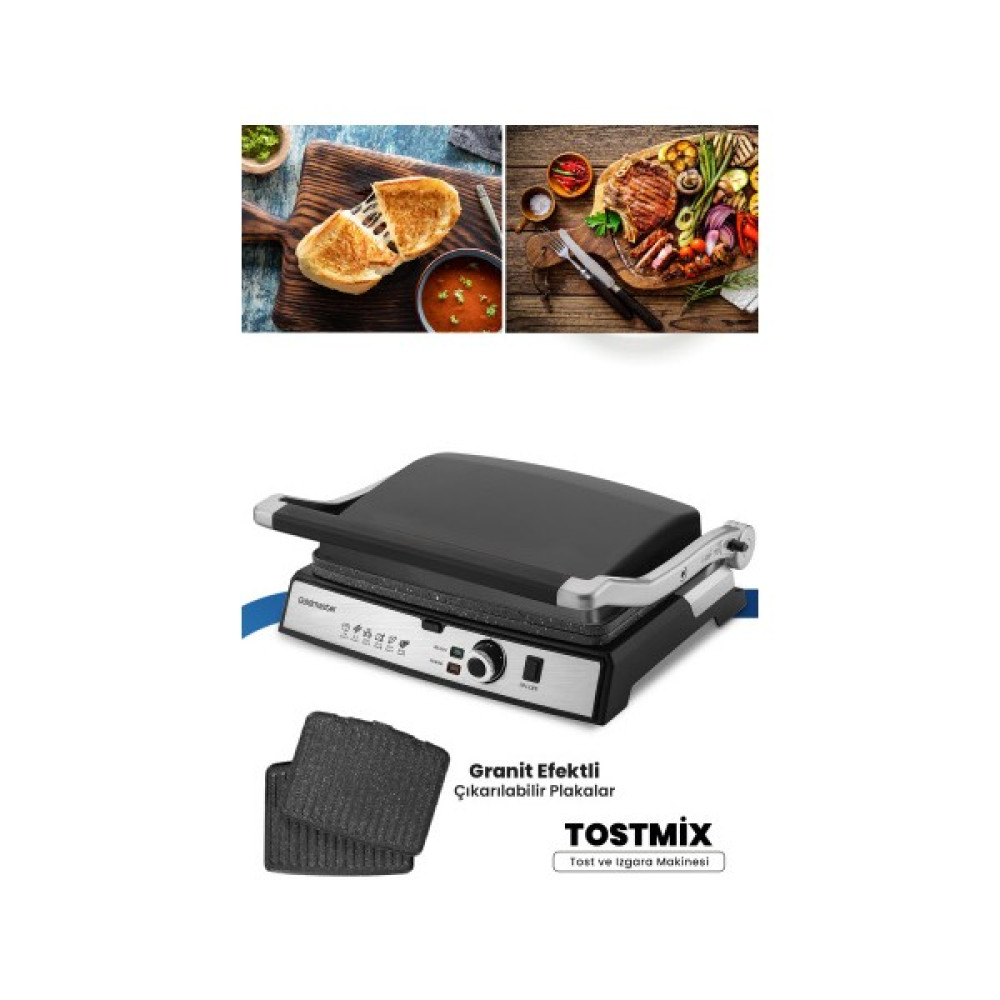 Goldmaster Tostmix Antrasit Paslanmaz Çelik 2000 Watt Granit Çıkarılabilir Plakalı Tost ve Izgara Makinesi Tost Makineleri Fiyatı
