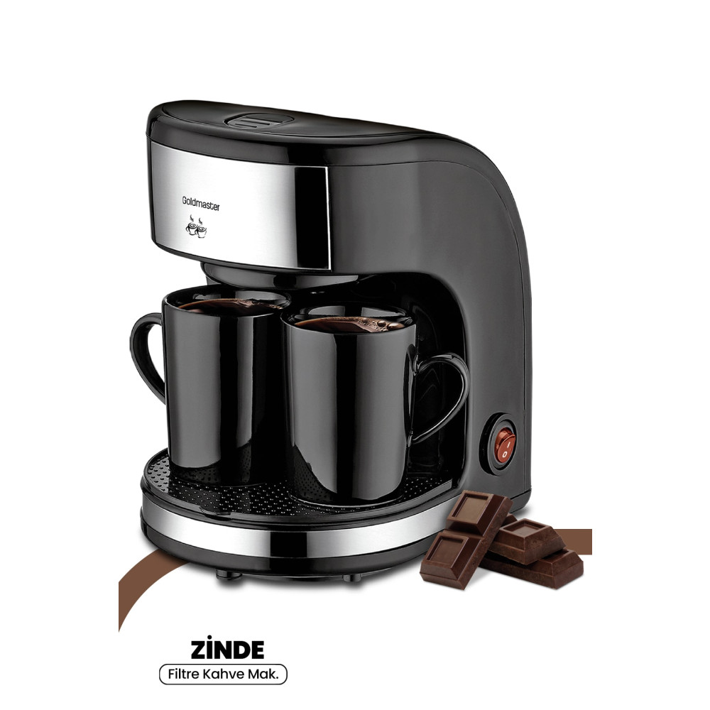 GOLDMASTER Zinde Yıkanabilir ve Temizlenebilir Filtreli Çift Kupalı Filtre Kahve Makinesi Kahve Makineleri Fiyatı