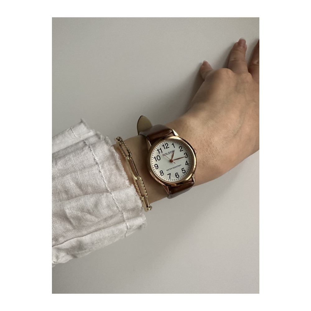 GOLDON Retro Kadın Kol Saati Rose Gold Vintage Stil Deri Kayışlı Saat Fiyatı