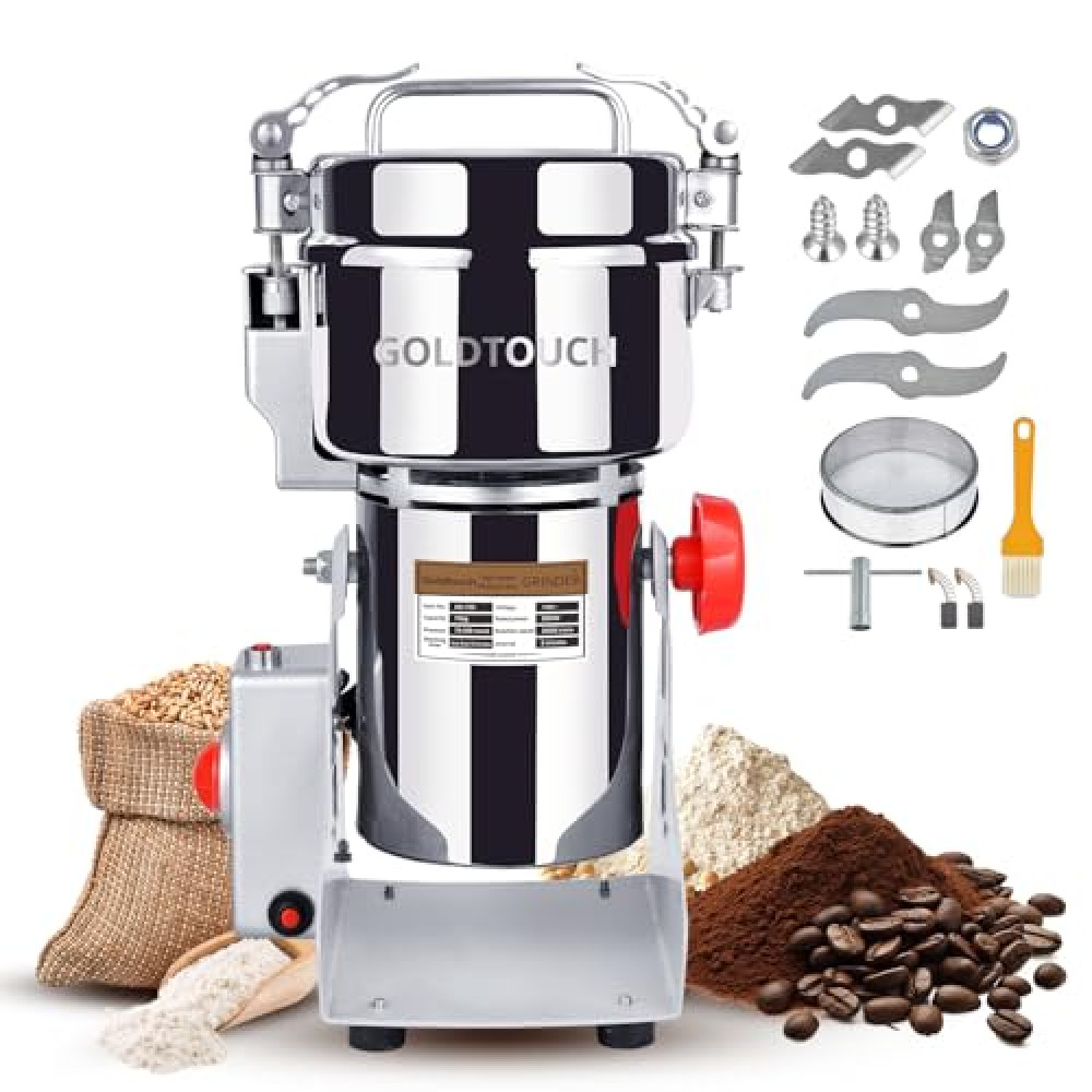 Goldtouch 750g High-Speed Electric Grain Mill Grinder, 2800W 110V Stainless Steel Flour Mill Makes Gluten Free Flours, Grain Mill for Home and Commercial Use
